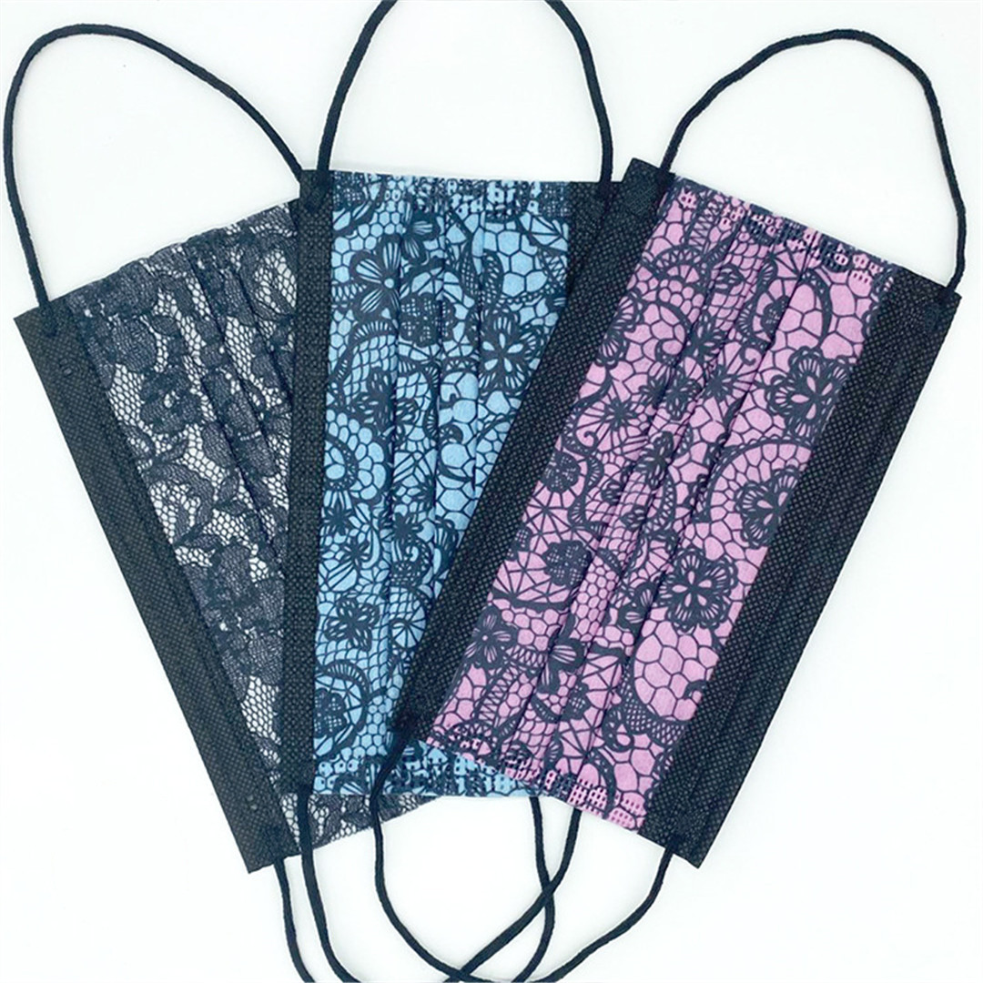 Disposable Mask Blue - 50PCS Disposable Lace Mouth Mask Non-woven