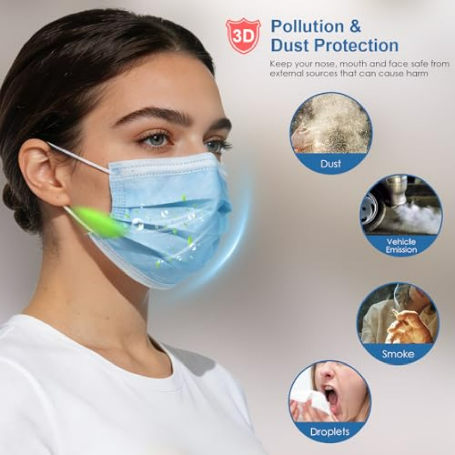 Blue Disposable Face Masks 100 - Disposable Mask Blue บทวิจารณ์และราคา