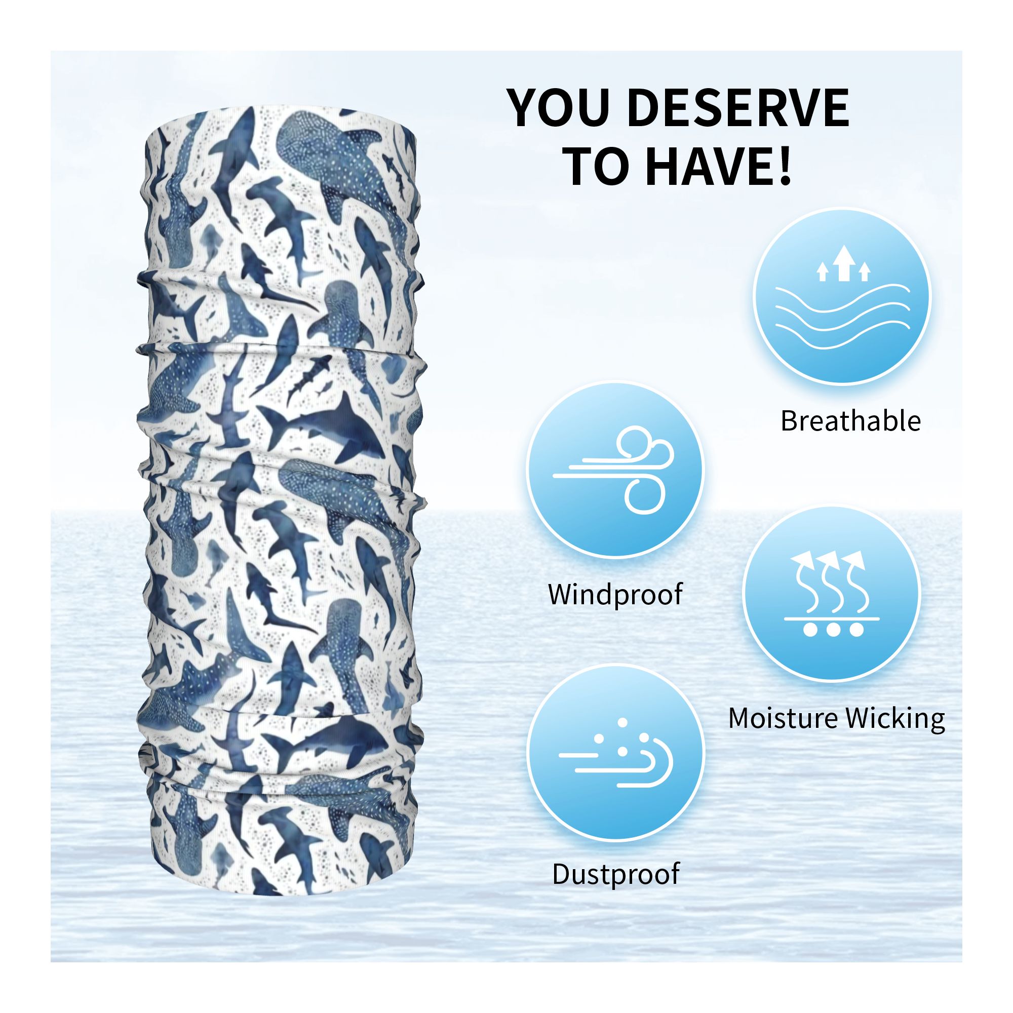 Custom Blue Watercolour Shark  - Neck Gaiter Face Cover บทวิจารณ์และราคา