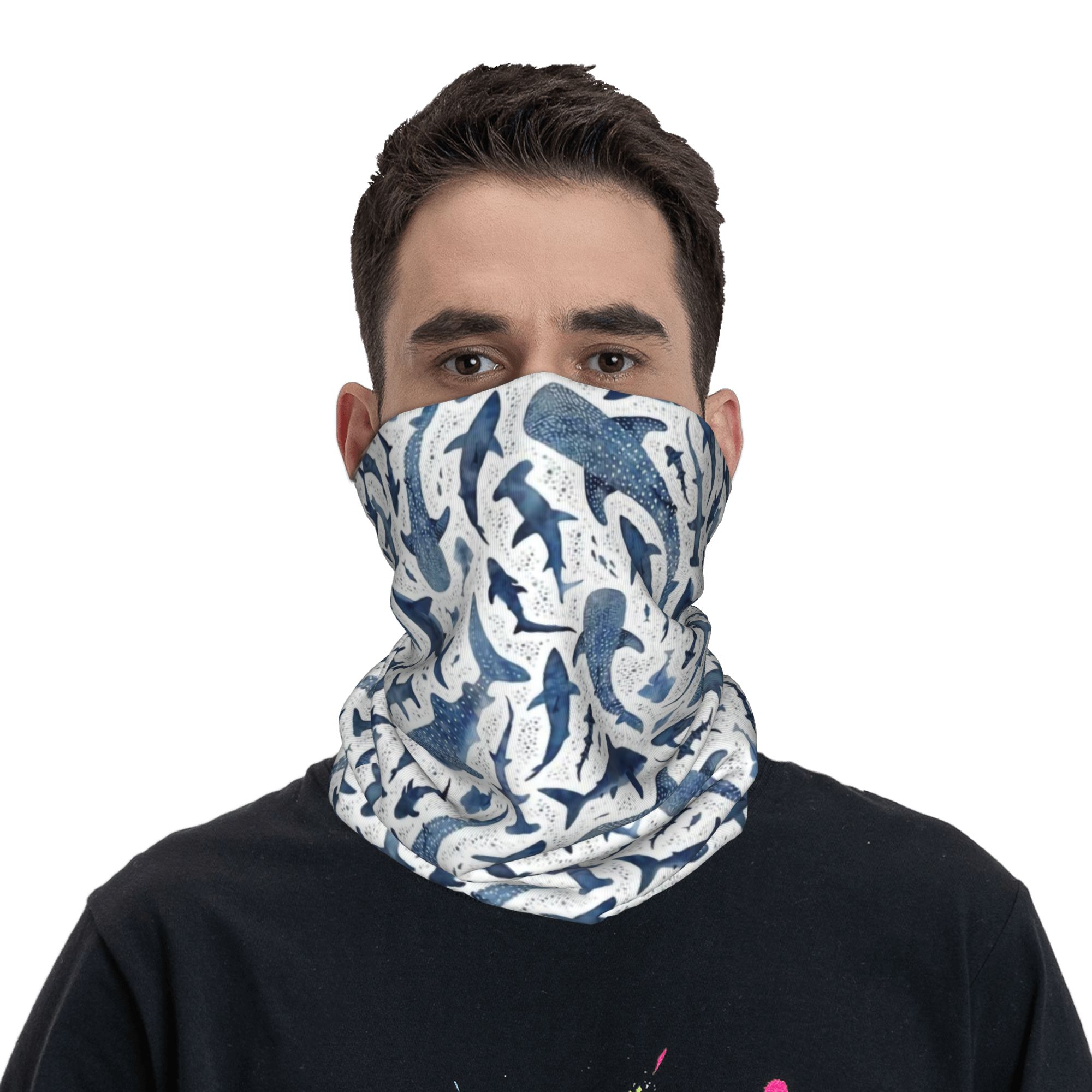 Custom Blue Watercolour Shark  - Neck Gaiter Face Cover บทวิจารณ์และราคา